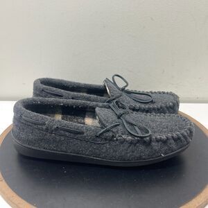 Minnetonka Men's Size 10 Gray Pile Lined Hardsole Moccasin Slippers Fabric Upper